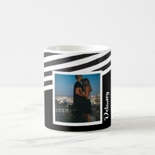 Taza De Café Foto personalizada de patrón negro y rayado
