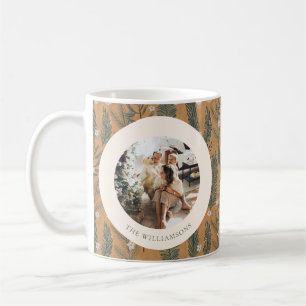 Taza De Café Foto personalizada Navidad rústica madera pinos