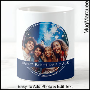Taza De Café Foto personalizada y mensaje en blanco y azul C41