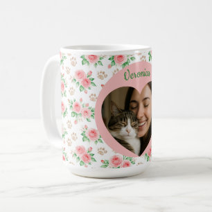 Taza De Café Foto personalizada y nombre acuarela floral amante