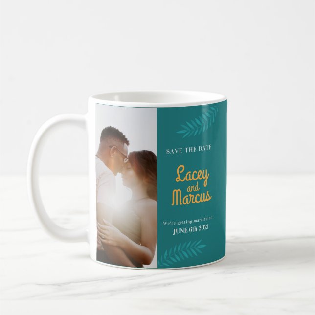 Taza De Café Foto personalizado Guardar El Boda De Fecha (Izquierda)