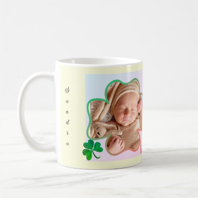 Taza De Café Foto personalizado St. Patrick's 4Leaf Shamrock Fr (Izquierda)