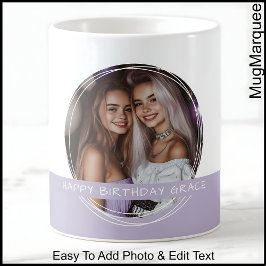 Taza De Café Foto personalizado y mensaje blanco y memoria Lila