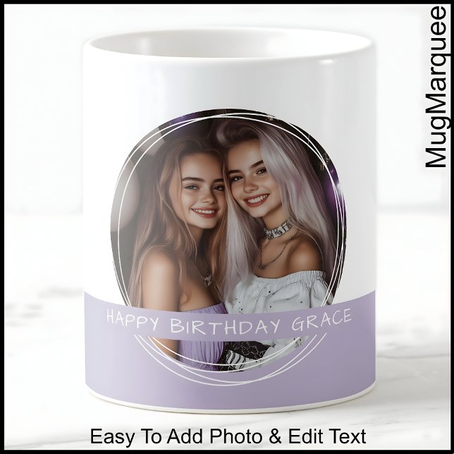 Taza De Café Foto personalizado y mensaje blanco y memoria Lila (Subido por el creador)