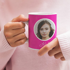 Taza De Café Foto personalizado y nombre monogramado rosa calie