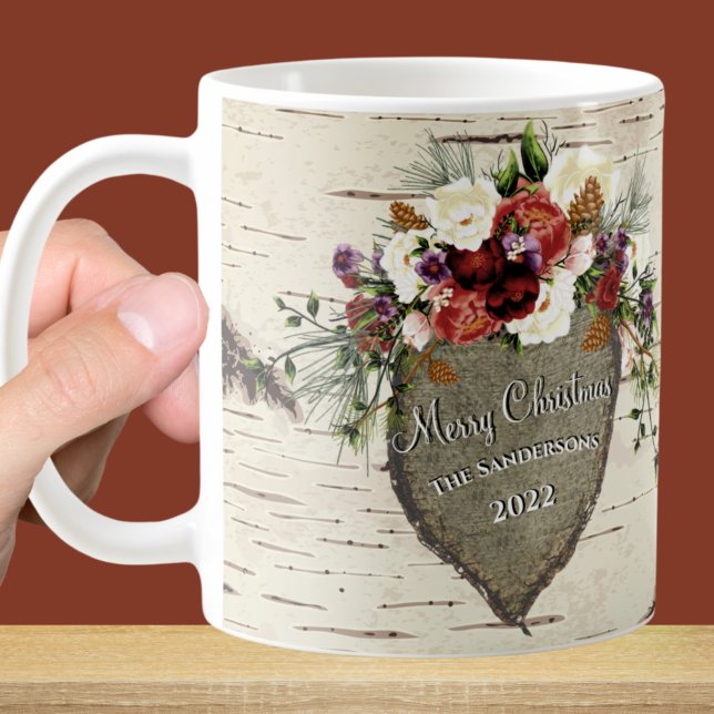 Taza De Café Foto Rustic Bark Wood Heart Family (Subido por el creador)