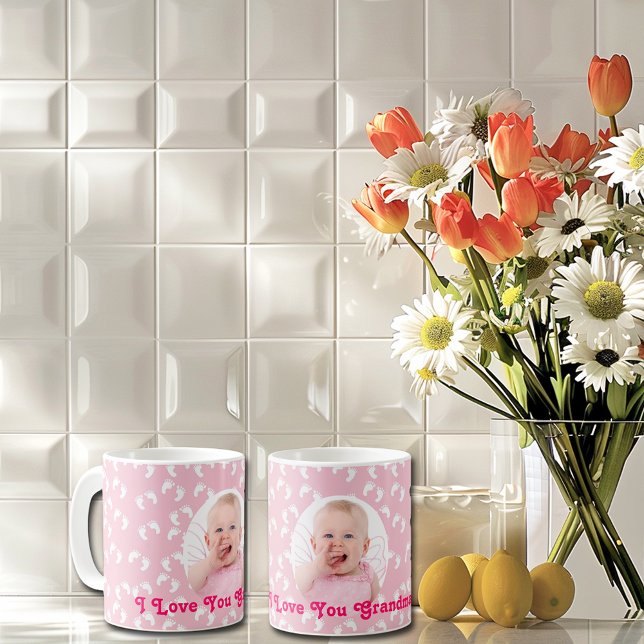 Taza De Café Foto "Te amo abuela" Personalizado rosa y blanco (Subido por el creador)