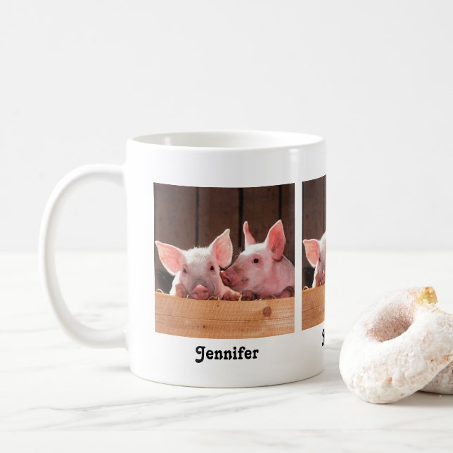 Taza De Café Fotografía animal de lechones rosados (Con donut)