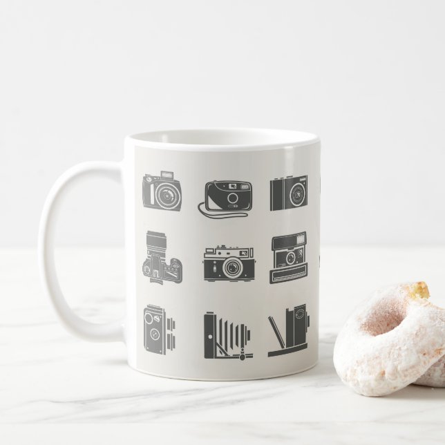 Taza De Café Fotografía de época de cámaras (Con donut)