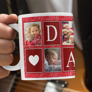 Taza De Café Fotografía de papá, patrón multifoto de corazón ro