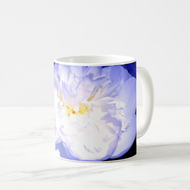 Taza De Café Fotografía de Peony en blanco y púrpura (Anverso derecho)