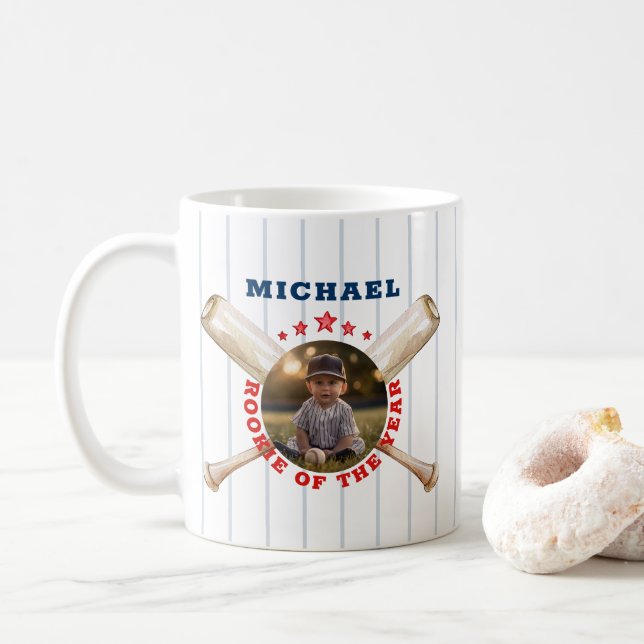Taza De Café Fotografía del cumpleaños del beisbol Rookie del a (Con donut)