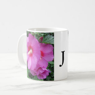 Taza De Café Fotografía floral rosada en monograma