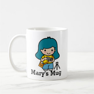 Taza De Café Fotógrafo chica lindo / Periodista fotográfico