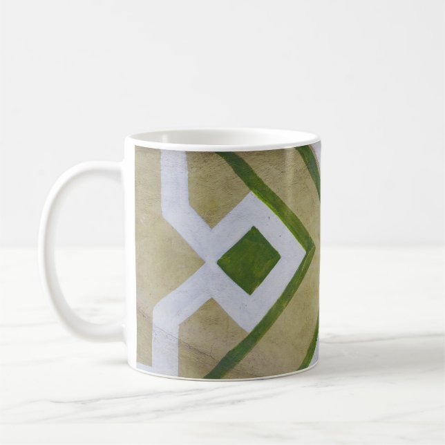 Taza De Café Fotograma de cierre textil marrón, blanco y verde (Izquierda)