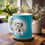 Taza De Café Fotograma fotográfico de Mascota de huesos de perr<br><div class="desc">Una forma divertida de mostrar una foto de tu mascota favorito. El borde de los puntos de polka enmarca una imagen linda y el nombre del perro está dentro de un hueso de perro caricaturista. Agrega tu foto de cachorro favorita y haz un lindo regocijo de los mascotas de la...</div>