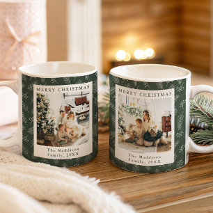 Taza De Café Fotos de familia con patrón de hoja de Navidad min