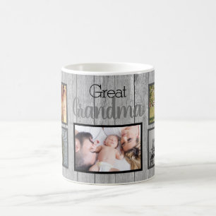 Taza De Café Fotos de la familia de la bisabuela en madera rúst