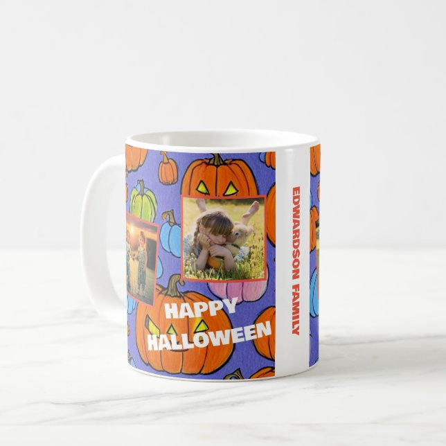 Taza De Café Fotos de la familia Happy Halloween monogramadas (Anverso izquierdo)