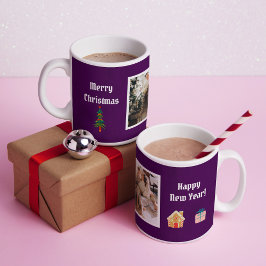 Taza De Café Fotos de la familia morada de navidad