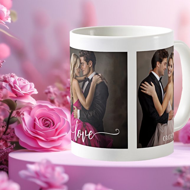 Taza De Café Fotos de parejas bodas de amor Mug (Wedding mug featuring your custom photos on a simple background - with script love text)