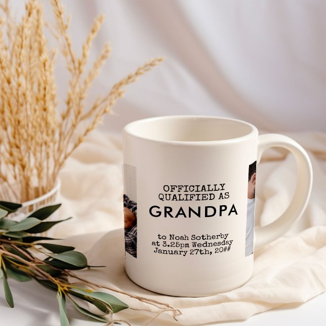 Taza De Café Fotos del bebé del abuelo 2 Personalizados y estad (Grandpa baby birth announcement photo mug)