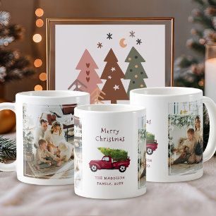 Taza De Café Fotos familiares Camión Rojo Vintage Feliz Navidad