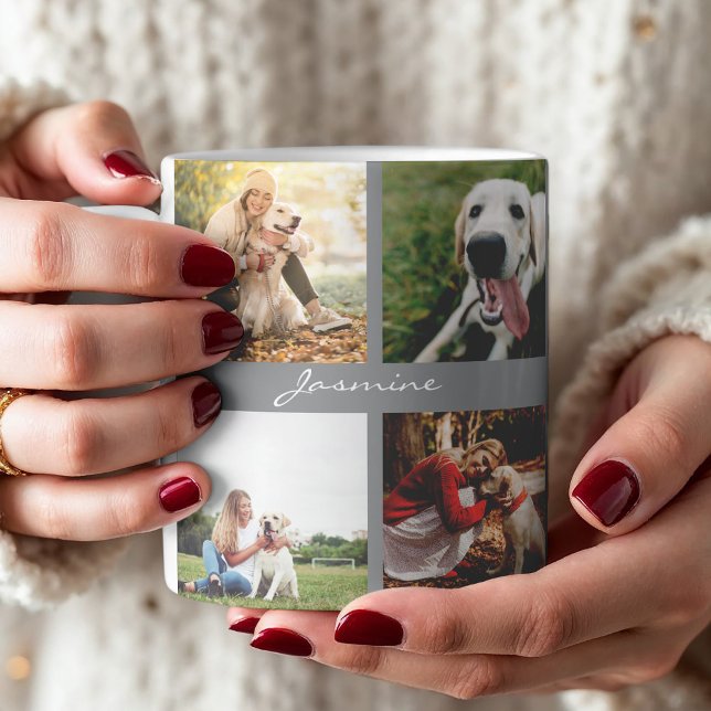 Taza De Café Fotos modernas Collage Dog Gray (Celebrate your furbaby with this photo collage mug.)