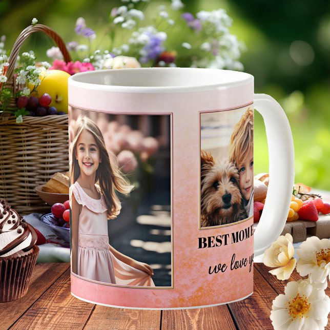 Taza De Café Fotos personalizados mejor mamá Naranja rosado (Mug featuring custom photos on a pink orange retro design. Nice as a gift for Mother's Day)