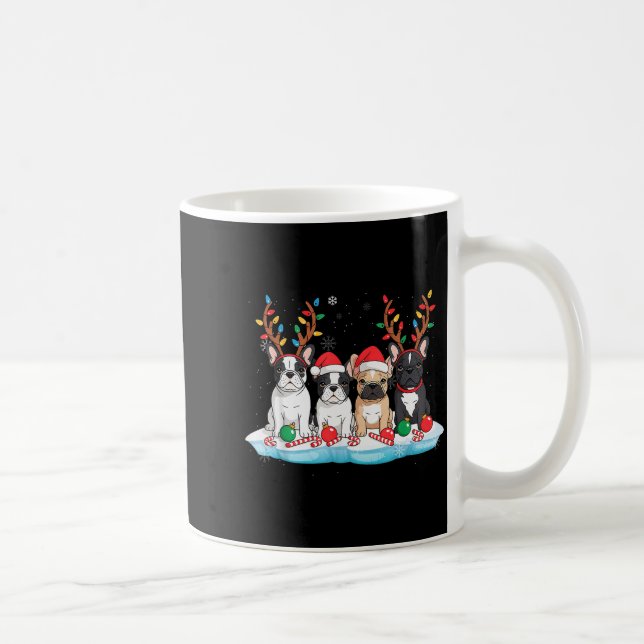 Taza De Café Four French Bulldog Dogs Christmas Light Reindeer  (Derecha)