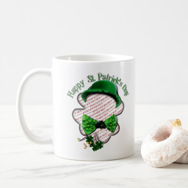 Taza De Café Four Leaf Clover Frame St Patrick's Day (Con donut)