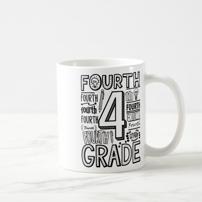 Taza De Café Fourth 4th Grade Typography Back To School  (Derecha)
