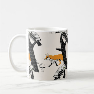 Taza De Café Fox, búho, árbol, vintage sin costuras.