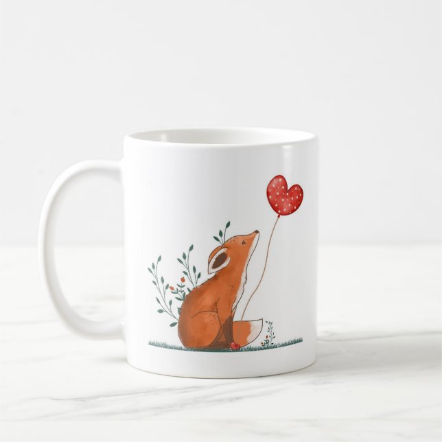 Taza De Café Fox con globo cardíaco - Whimsical Mug Design (Izquierda)
