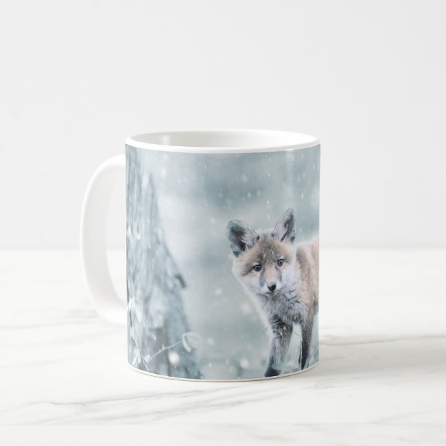 Taza De Café Fox Cub en la nieve (Anverso izquierdo)