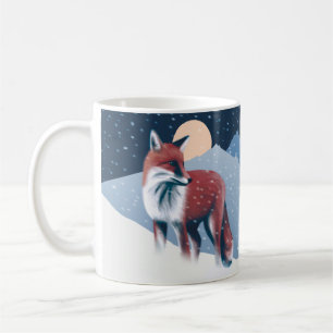 Taza De Café Fox Cute En El Ilustracion De Nieve De Invierno
