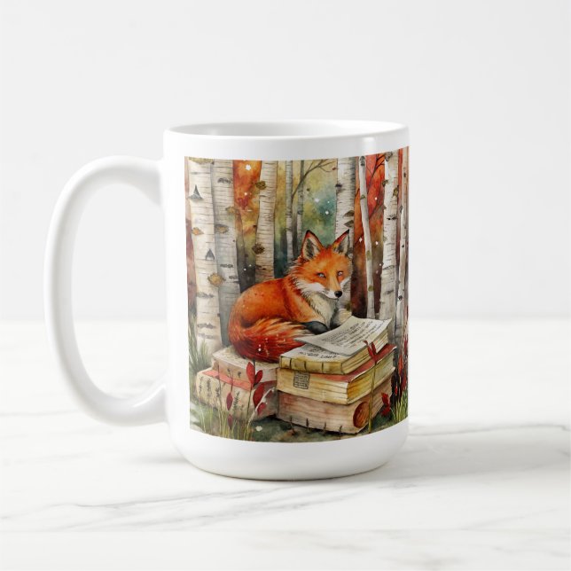 Taza De Café Fox de cosecha rústica: libros Woodland otoño (Izquierda)