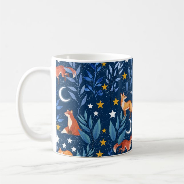 Taza De Café Fox Night Forest Celestial Seamless Pattern (Izquierda)