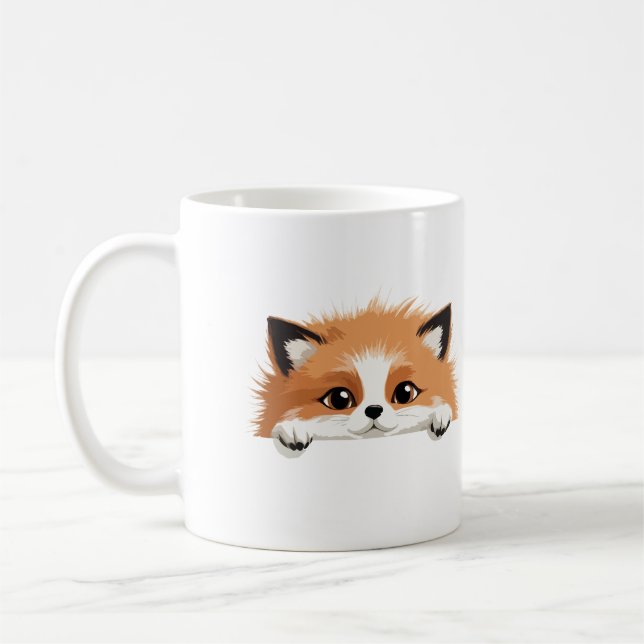 Taza De Café Fox Peeking Cute Adorable Funny Animal Personaliza (Izquierda)