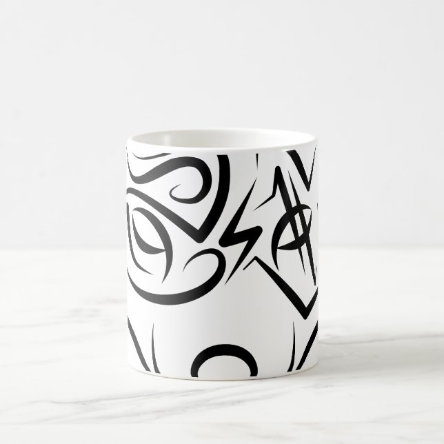 Taza De Café Fox tribal negra y blanca (Centro)