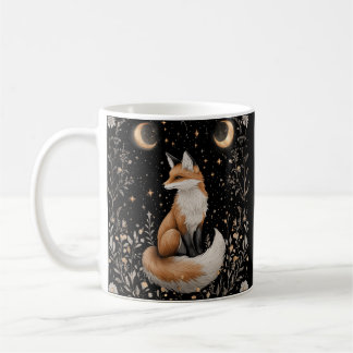 Taza De Café Fox y Flores Celestes Míticas