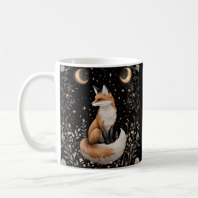 Taza De Café Fox y Flores Celestes Míticas (Izquierda)
