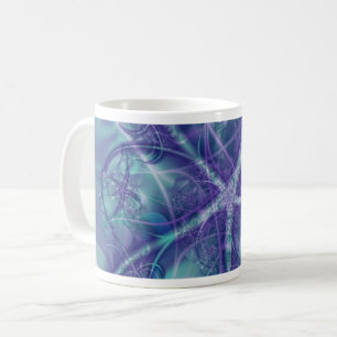 Taza De Café Fractal con formas de estrella azul y blanco púrpu