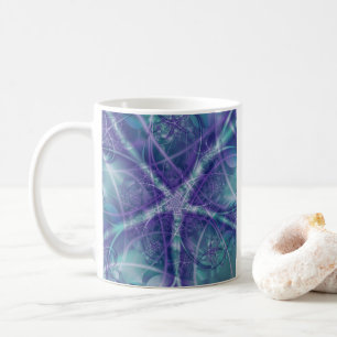 Taza De Café Fractal con formas de estrella azul y blanco púrpu