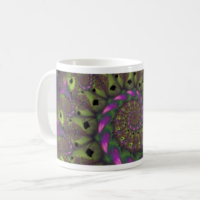 Taza De Café Fractal con formas de pepino verde y rosa (Anverso izquierdo)