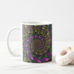 Taza De Café Fractal con formas de pepino verde y rosa
