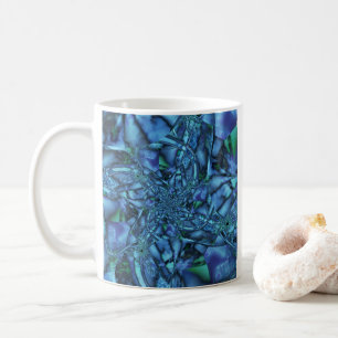 Taza De Café Fractal con formas geométricas de color azul y ver
