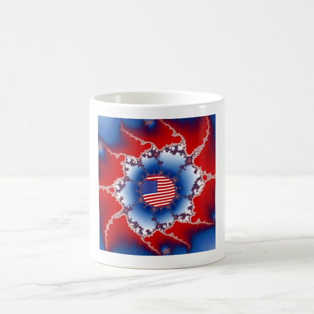 Taza De Café Fractal de bandera estadounidense blanca y azul (Centro)