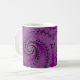 Taza De Café Fractal de espiral doble púrpura con monograma
