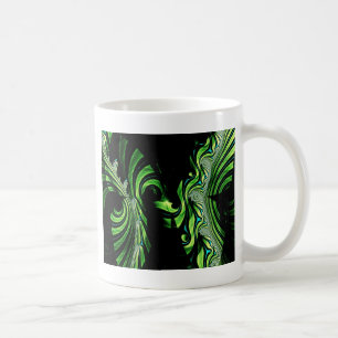 Taza De Café fractal de mariposa negra y verde
